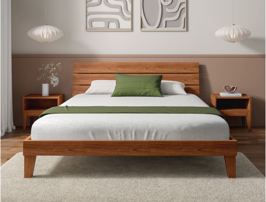 Lit 160x200 avec tête de lit trio en bois massif Baden Noyer