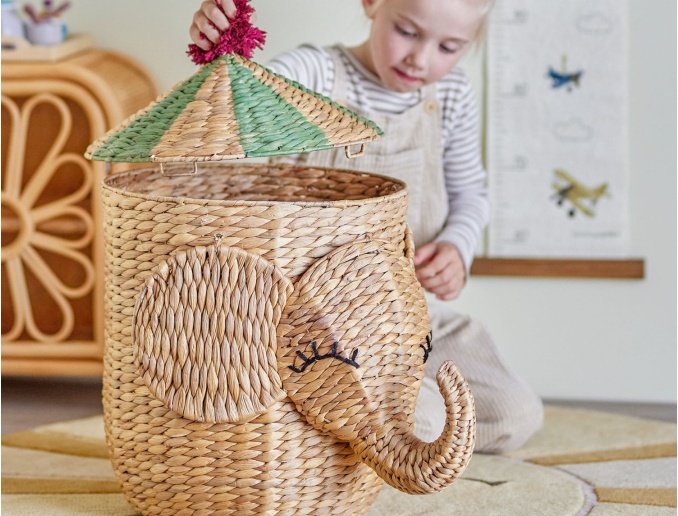 Panier de rangement avec couvercle amovible Bobo en fibres naturelles