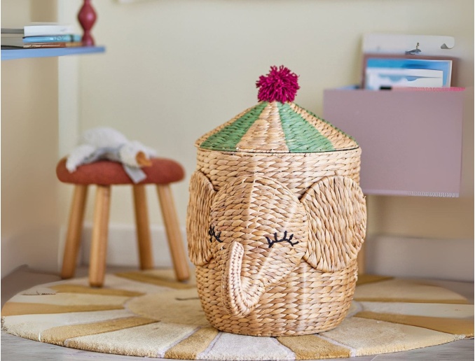 Panier de rangement avec couvercle Bobo en fibres naturelles
