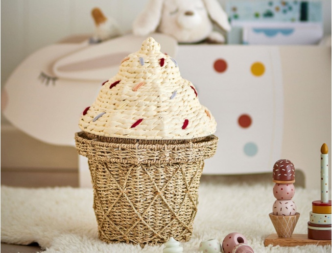 Panier de rangement avec couvercle Cillie en herbe de mer