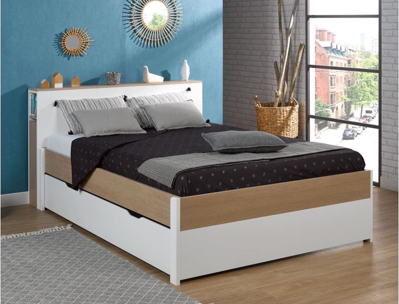 Bett 140x200 Nomade + Aufbewahrungsschublade mit optionalem Kopfteil