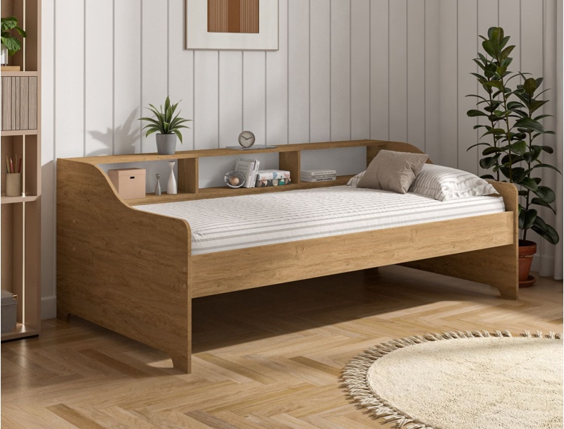 Lit banquette avec rangement 90x200 Achille Chêne