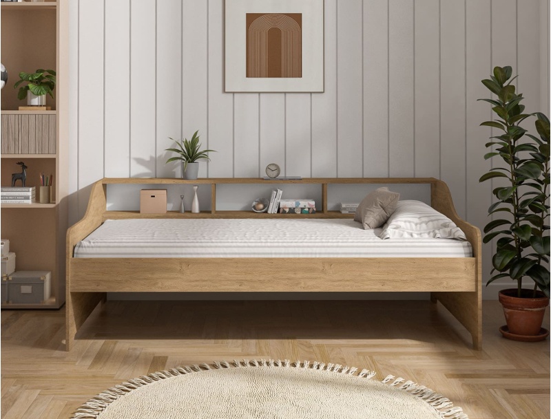 Lit banquette avec rangement 90x200 Chêne Achille