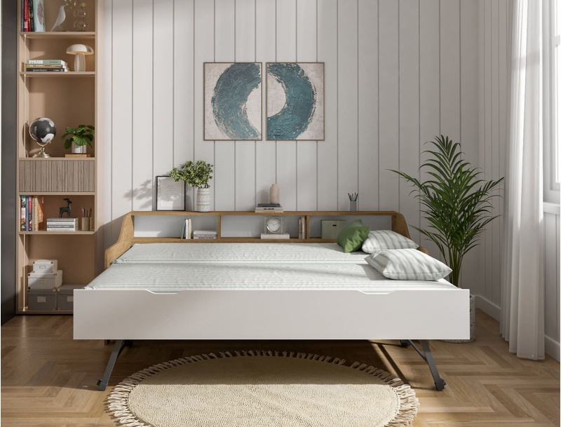 Lit gigogne Achille 90x200 Chêne & Blanc