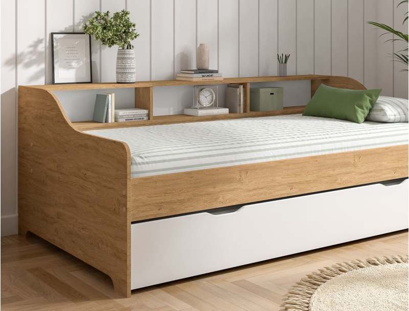 Onderschuifbed met opbergruimte Achille Eiken & Wit