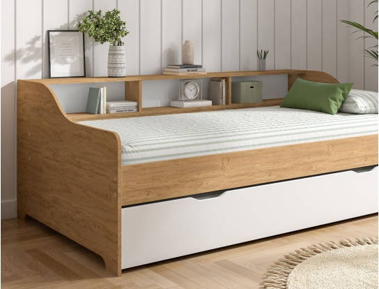 Trundle bed with storage Achille Oak & White