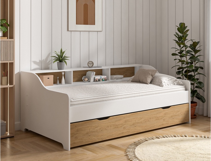 It is possible to add a storage drawer or a trundle bed base.