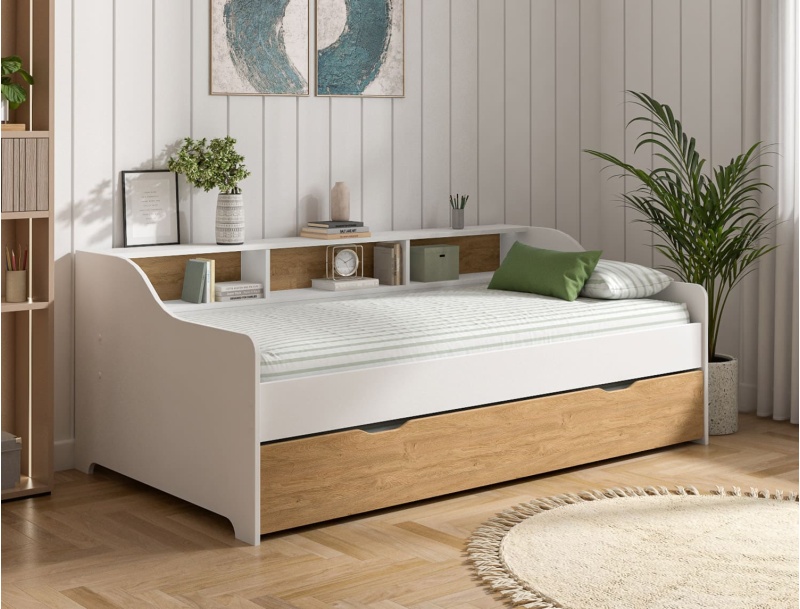 Onderschuifbed met opbergruimte Achille Wit