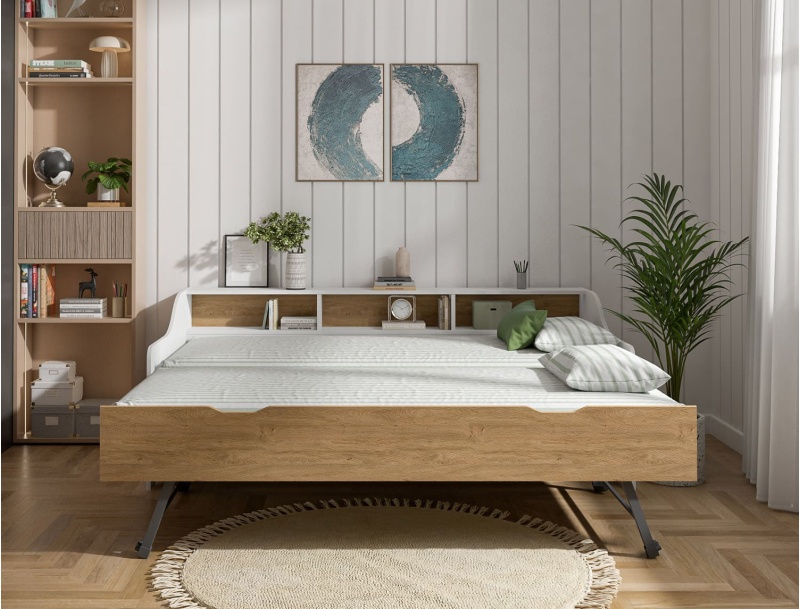 Lit gigogne avec rangement Achille Blanc 2 couchages 90x200