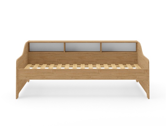 Cama sofá Roble Achille con somier de lamas de pino macizo.