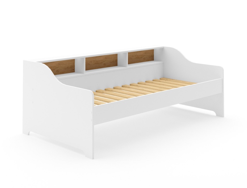 Bed 90x200 Wit Achille met lattenbodem van massief grenenhout.