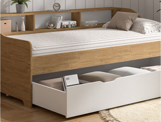 Schublade 90x200 Weiß auf Bett Achille