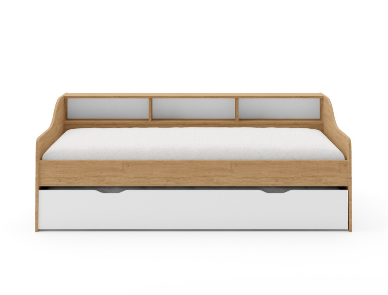 Letto contenitore Achille 90x200 Rovere e il suo cassetto estraibile Bianco