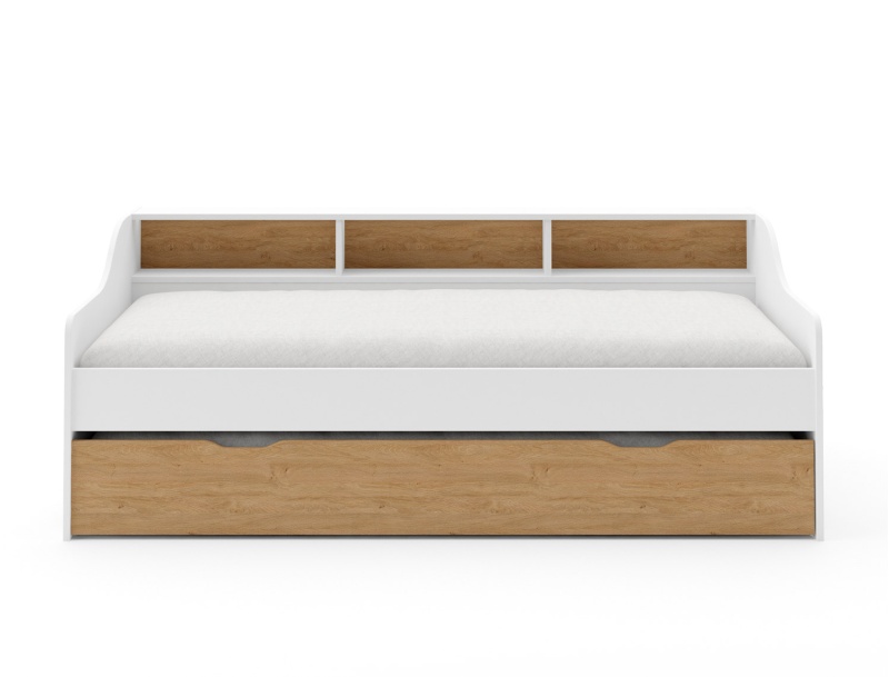 Ausziehbett mit Stauraum Achille Weiß und Eiche.