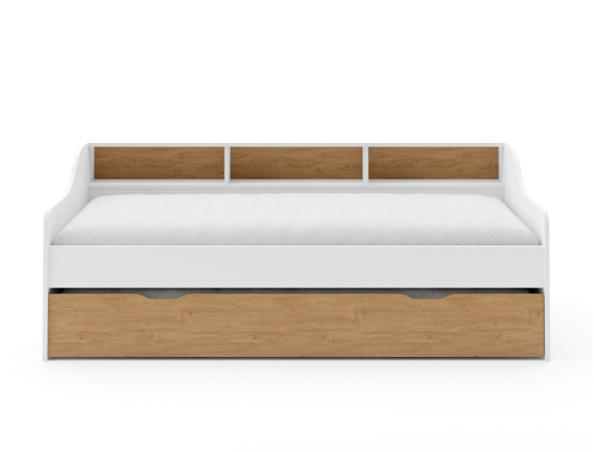 Ausziehbett mit Stauraum Achille Weiß und Eiche.