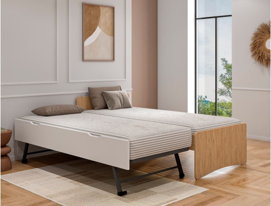 Onderschuifbed Lena hout en wit twee slaapplaatsen 90x200