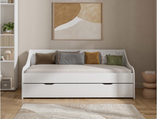 Lit banquette gigogne Calli blanc. Deux couchages 80x200 cm