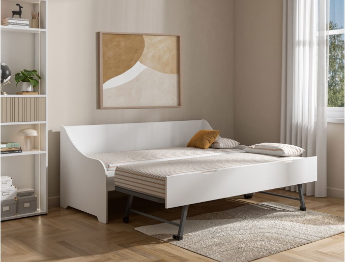 Bedbank - Bedbank met uitschuifbed Calli Wit 80x200 + 2 Matrassen