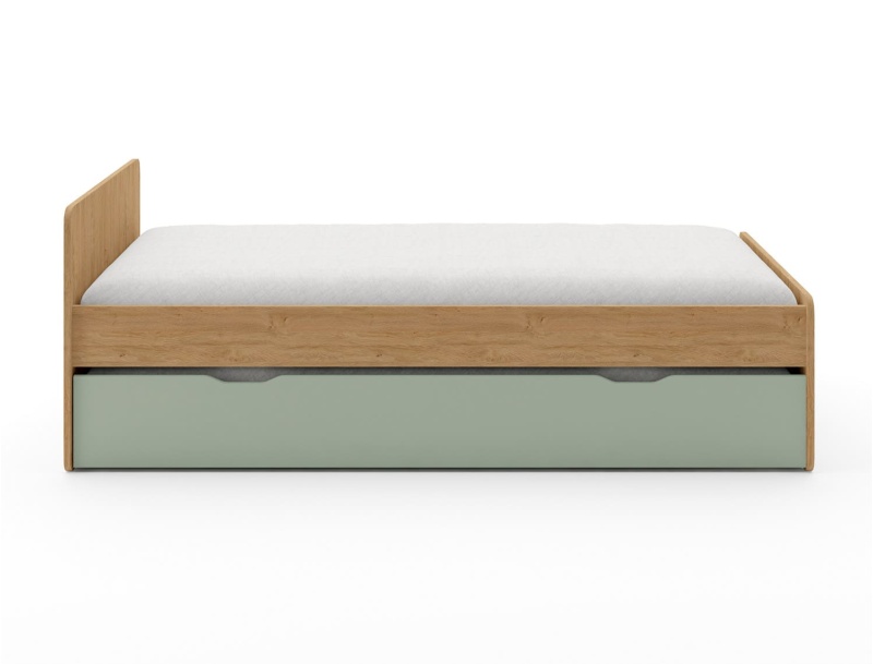 Designbed met uitschuifbare lattenbodem.