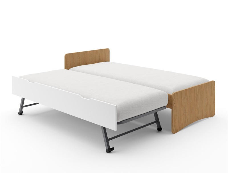 Uitschuifbed Léna hout en wit 2 ligoppervlakken 90x200