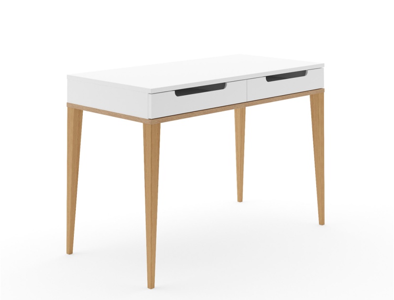 Bureau met twee lades One wit en eiken