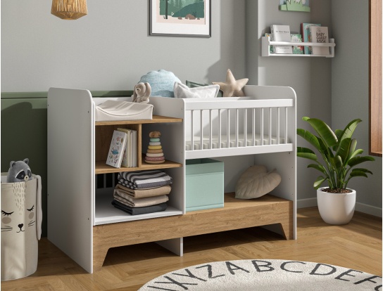 Convertible baby bed - Convertible baby bed with changing table Calisson + mattress 40x80