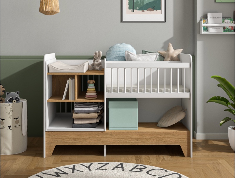 Convertible baby bed - Convertible baby bed with changing table Calisson + mattress 40x80