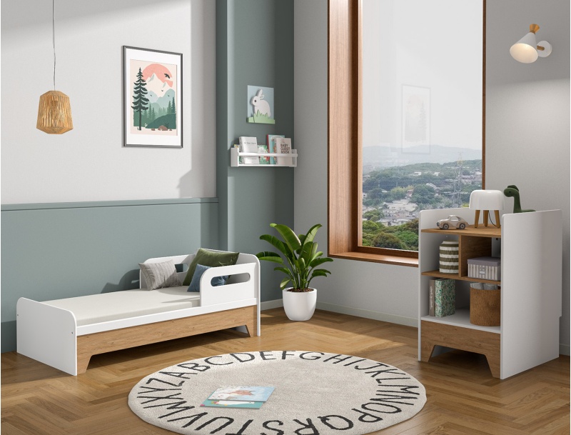 Lettino combinato evolutivo Calisson bianco e legno in posizione lettino piccolo 70x140