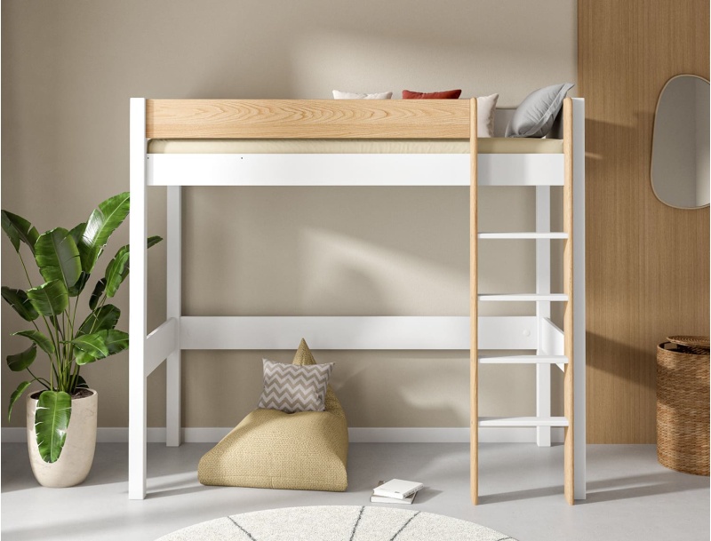 Loft bed Landes White and Landes Pine