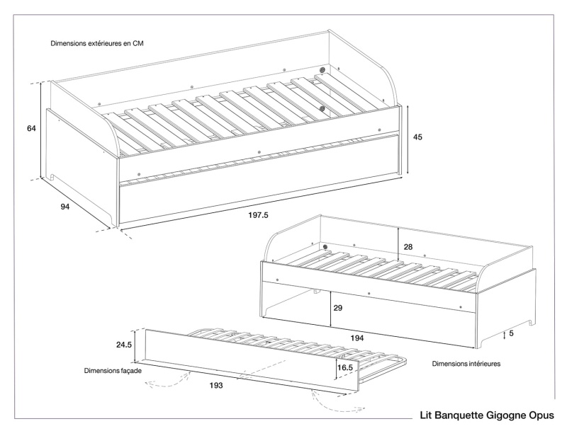 Dimensiones de la cama sofá nido Blanco y Madera Opus