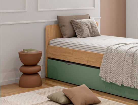 90x200 Green storage drawer closed