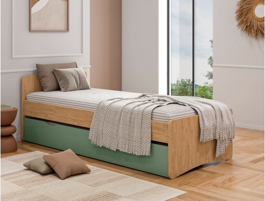 Bett 90x200 Lena Eiche mit seiner Schublade Grün