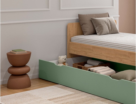 90x200 Green storage drawer open