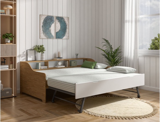 Aanzicht van het bedbank Achille Eiken met uitschuiflade 90x200 Wit