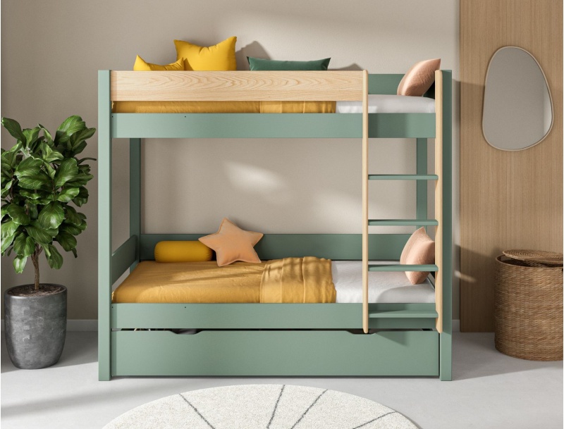 Litera 90x190 madera maciza en pino de las Landas Kaki con cajón opcional