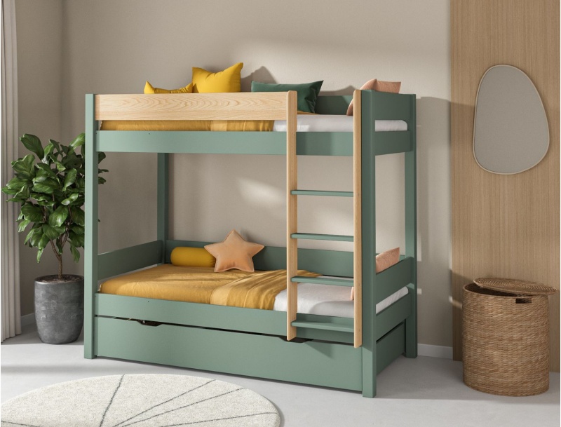 Letto a castello 90x190 in legno massello di pino delle Landes Kaki