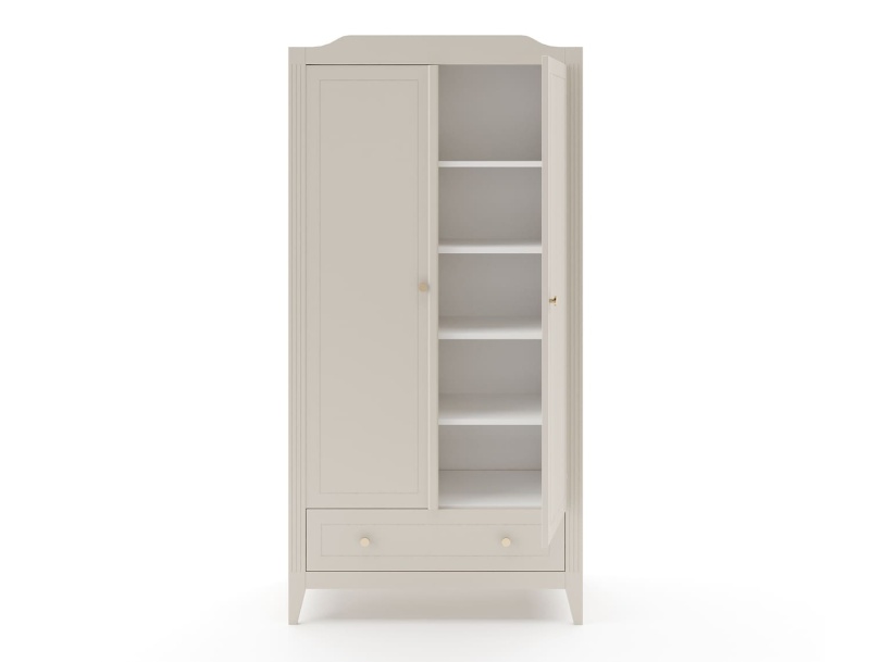 2-door wardrobe Héritage Cream with fixed and removable shelves