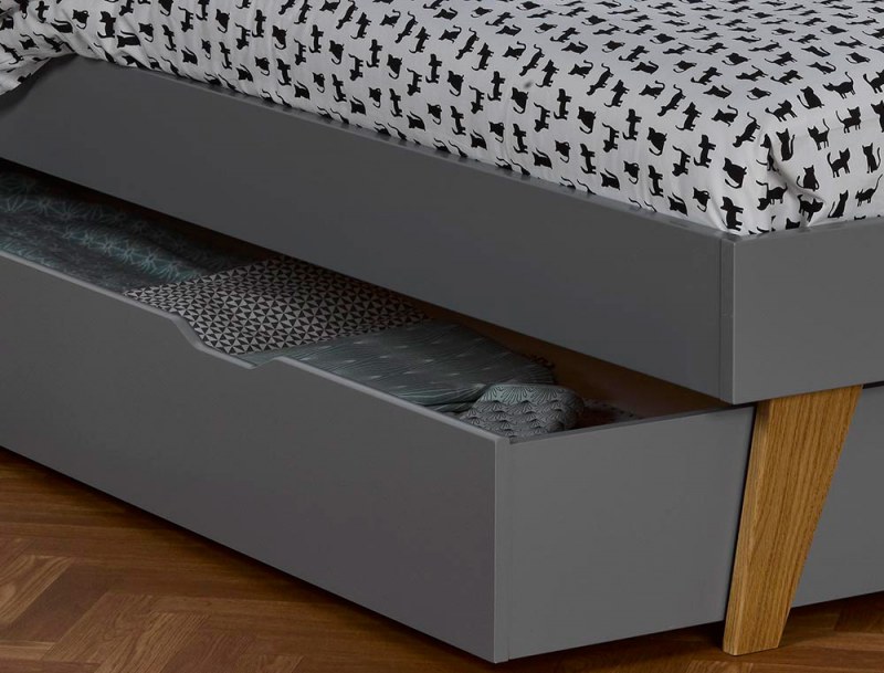 Schublade des Kinderbettes Origine Flanellgrau 90x200. Entdecken Sie das Bloom-Bett auf unserer Website.