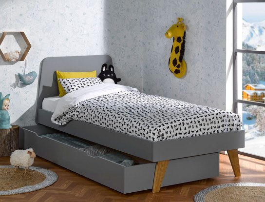 Cajón de la cama infantil Origine Gris Flanelle 90x200. Descubre la cama Bloom en nuestro sitio web.
