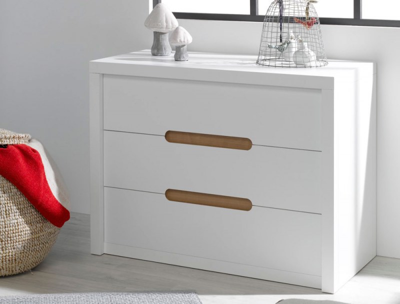 Commode chambre enfant Milo Blanc 3 tiroirs