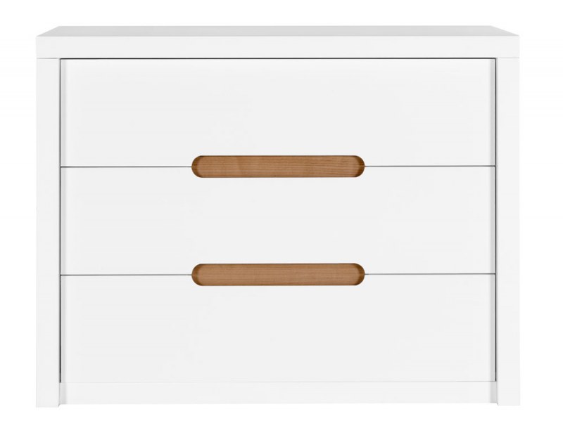 Commode Milo Blanc et bois 3 tiroirs au design épuré.