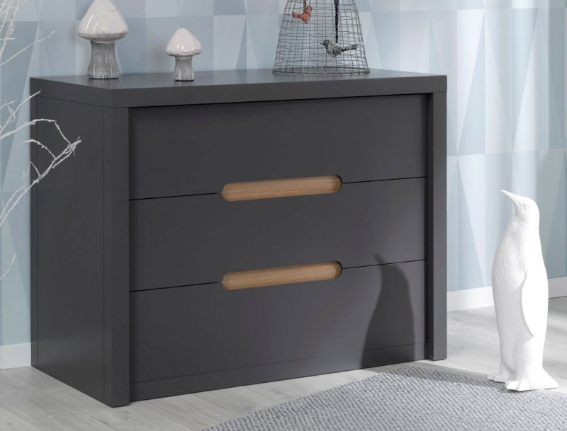Milo anthracite grey and wood dresser with 3 drawers