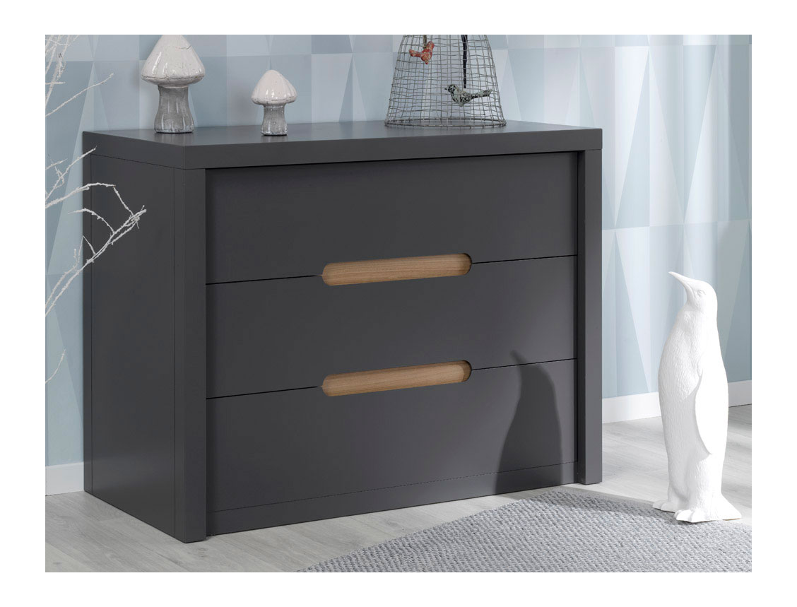 Milo anthracite grey and wood dresser with 3 drawers