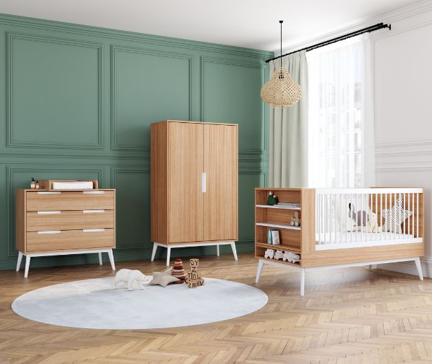 Chambre bébé : Trio - lit bébé 60x120 commode armoire naturel TRIO -  VINTAGE